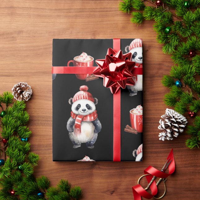Papier Cadeau Panda Bear Noël Chocolat chaud (Cadeau de vacances)