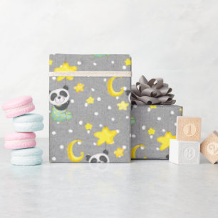 Papier Cadeau Panda bébé avec lune et étoiles