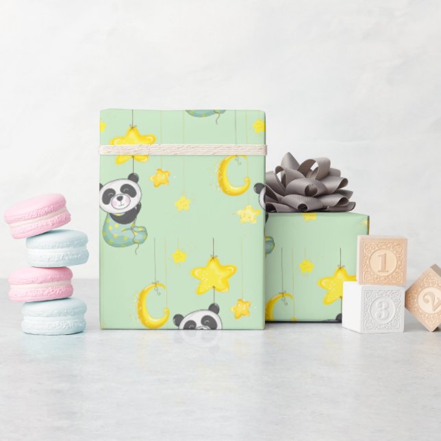 Papier Cadeau Panda bébé et étoiles (Baby Shower)