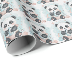 Papier Cadeau Panda Cute Baby Pastel Motif d'aquarelle