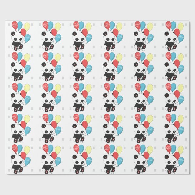 Papier Cadeau Panda d'anniversaire avec des ballons (Couture)