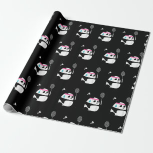 Papier Cadeau Panda de badminton épuisé drôle mignon