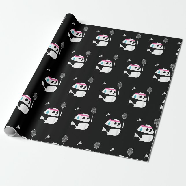 Papier Cadeau Panda de badminton épuisé drôle mignon (Déroulé)