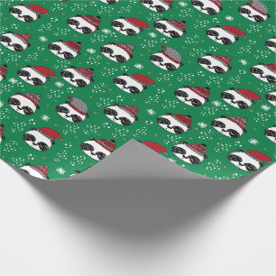 Papier Cadeau Panda d'hiver Noël rouge et vert mignon