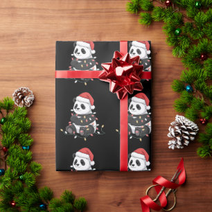 Papier Cadeau Panda drôle de Noël Amateur de lumières d'animaux