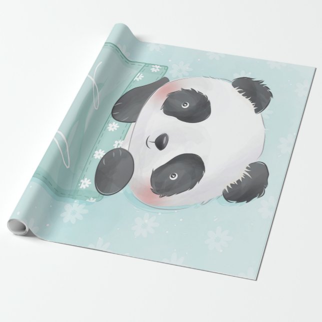 Papier Cadeau Panda | Panda Mignonne Dans La Poche (Déroulé)