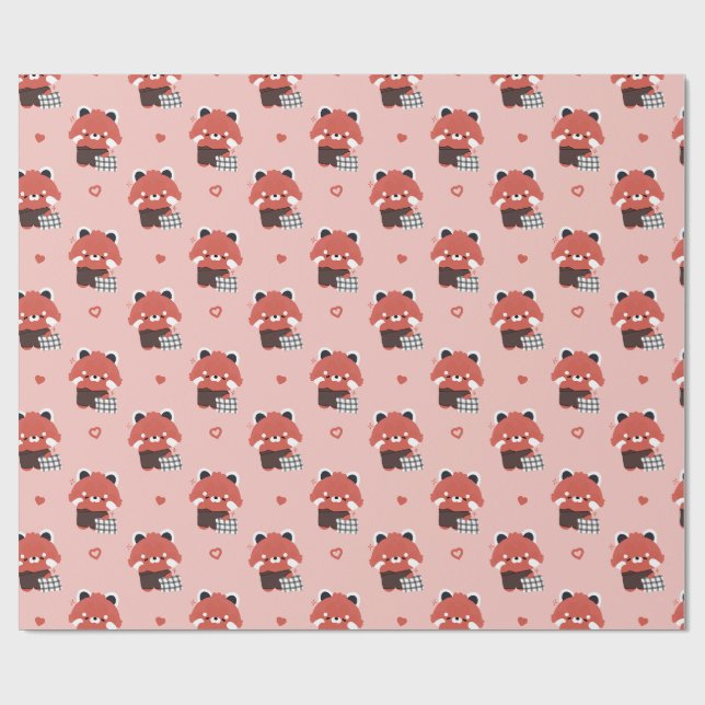 Papier Cadeau Panda rouge endormi (Plat)