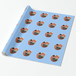 Papier Cadeau Panda rouge mignon