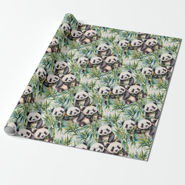 Papier Cadeau Pandas mignons et bambou (Déroulé)