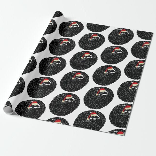 Papier Cadeau Pangolin roulé Noël noir et blanc (Déroulé)