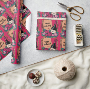 Papier Cadeau Panier cadeau avec vin, roses et nom personnalisé