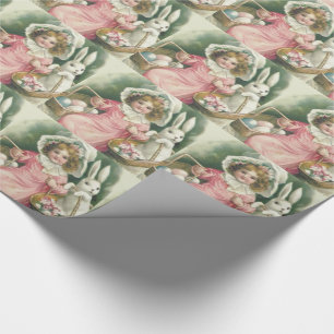 Papier Cadeau Panier de Pâques Fille Lapin Oeufs Colorés