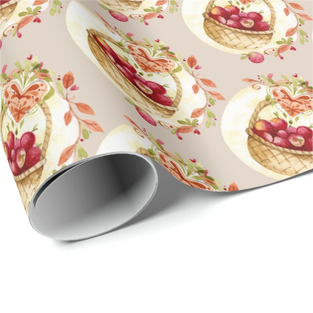 Papier cadeau panier de pommes d'automne (Coin rond)
