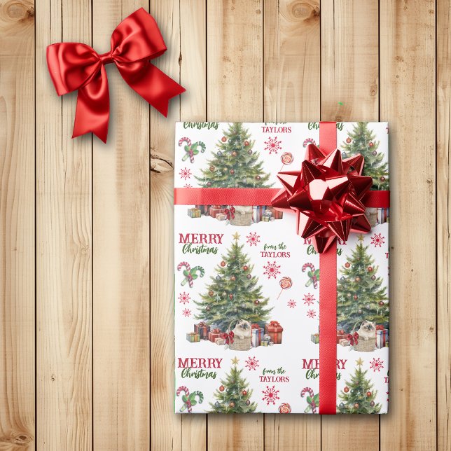 Papier Cadeau Panier en chaton siamois sous l'arbre de Noël (Créateur téléchargé)