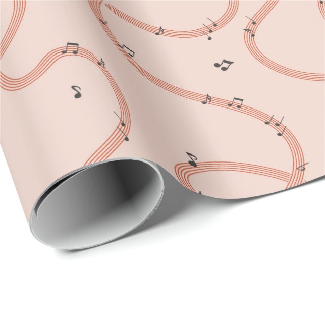 Papier Cadeau Panneau de notes de musique supplémentaires rose (Coin rond)