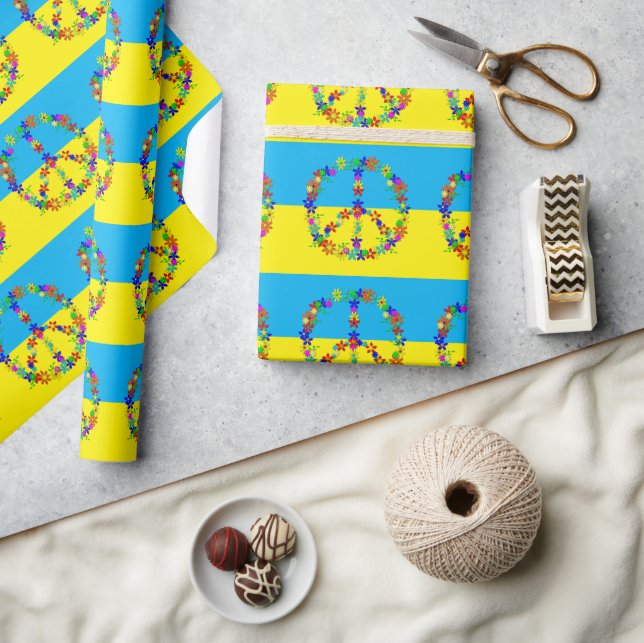 Papier Cadeau Panneau de paix avec fleurs, drapeau ukrainien bou (Artisanat)