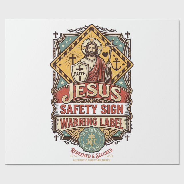 Papier Cadeau Panneau de sécurité Jésus Étiquette d'avertissemen (Plat)