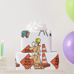 Papier Cadeau Panneau de signalisation drôle de travailleur du b