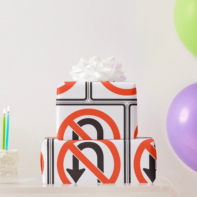 Papier Cadeau Panneau d'interdiction de demi-tour Symbole de séc (Créateur téléchargé)