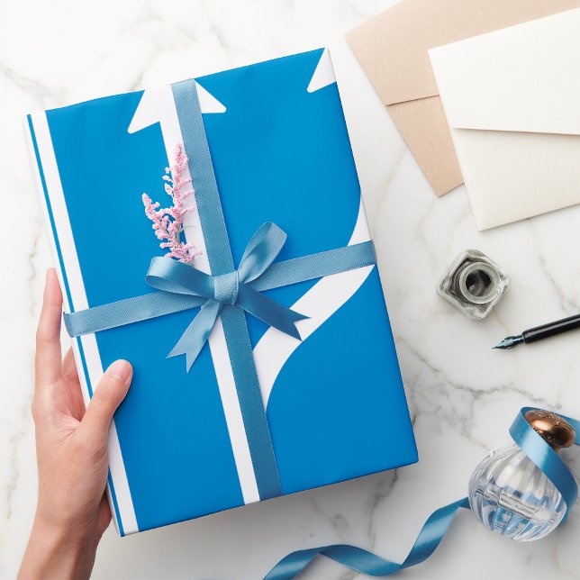 Papier Cadeau Panneau routier bleu deux flèches droites (Créateur téléchargé)