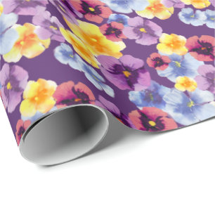 Papier Cadeau Pansées Violettes Floral Boho Illustré à la Main