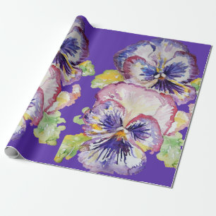 Papier Cadeau Panseuse Purple fleurs de printemps floral Aquarel