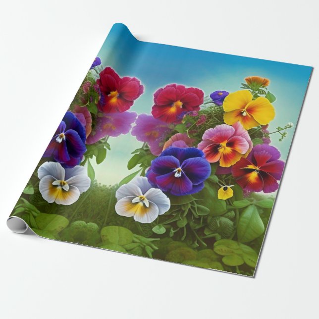 Papier Cadeau Pansies colorées -AI ART (Déroulé)