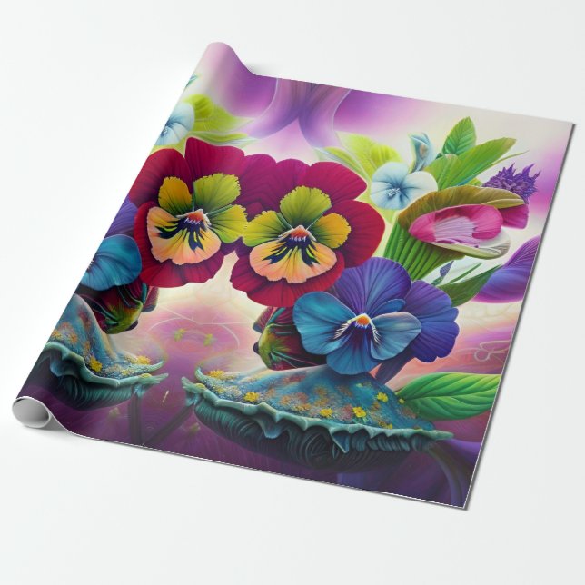 Papier Cadeau Pansies colorées -AI ART (Déroulé)