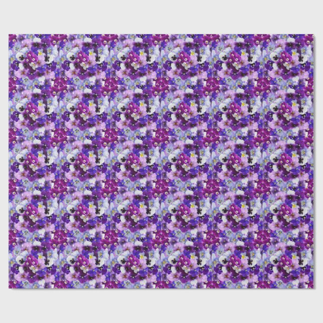 Papier Cadeau Pansies Colorées, Jolies Fleurs, (Plat)