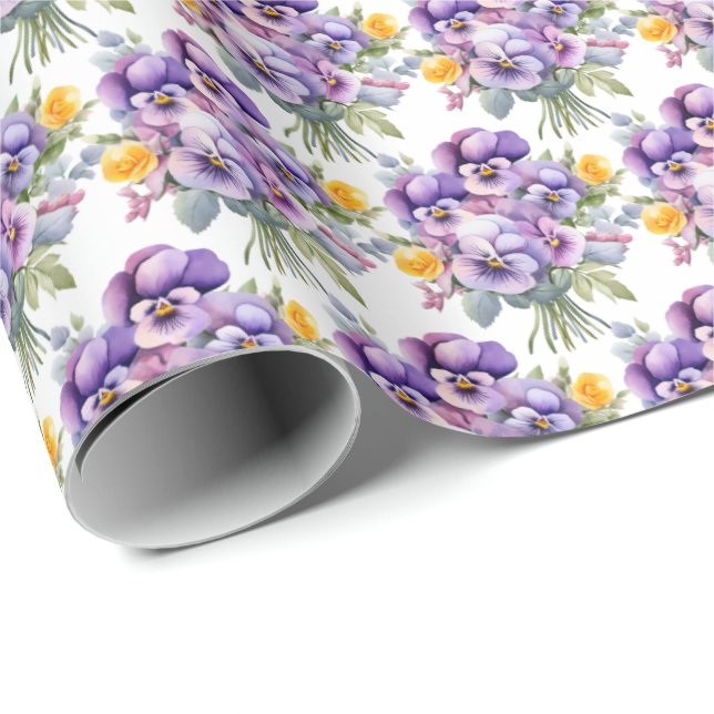 Papier Cadeau Pansies de printemps Pansy (Coin rond)