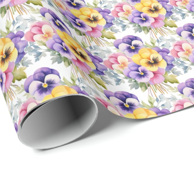 Papier Cadeau Pansies de printemps Pansy (Coin rond)