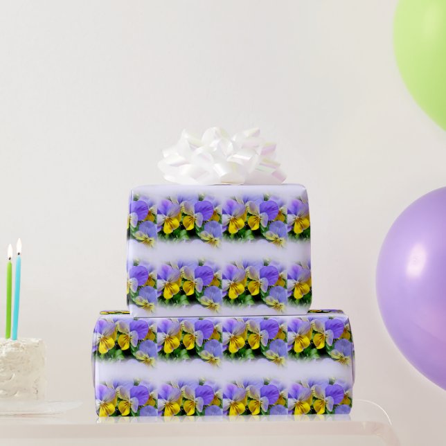 Papier Cadeau Pansies jaune et violet (Cadeaux de fête)