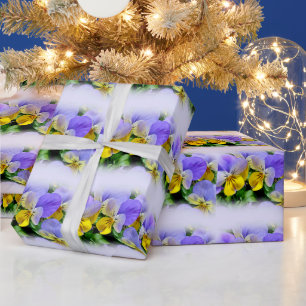 Papier Cadeau Pansies - violet et jaune
