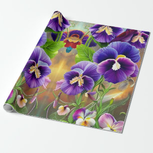 Papier Cadeau Pansies violettes -AI ART