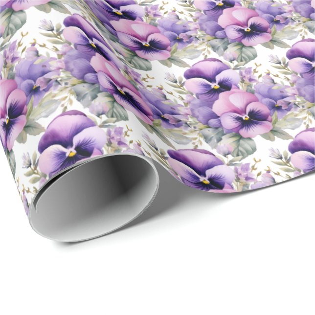 Papier Cadeau Pansies violettes Pansy (Coin rond)