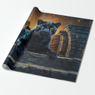 Papier Cadeau Panthère noire et temple thaïlandais