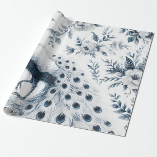 Papier Cadeau Paon aux fleurs bleues