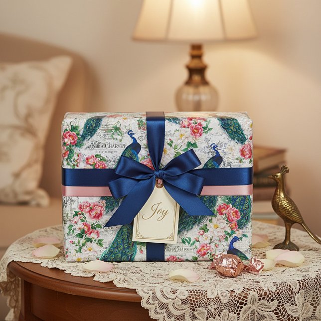 Papier Cadeau Paon et roses (Créateur téléchargé)