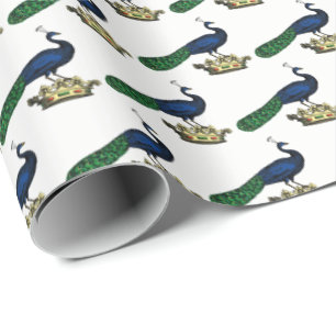 Papier Cadeau Paon stylisé vintage héraldique sur couronne C