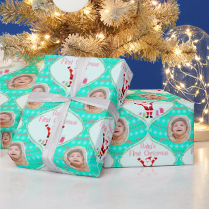 Papier Cadeau Papa Noël célèbre la photo du premier Noël de bébé
