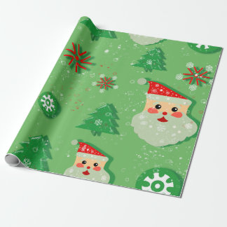 Papier Cadeau Papá Noel y Abetos Festivos