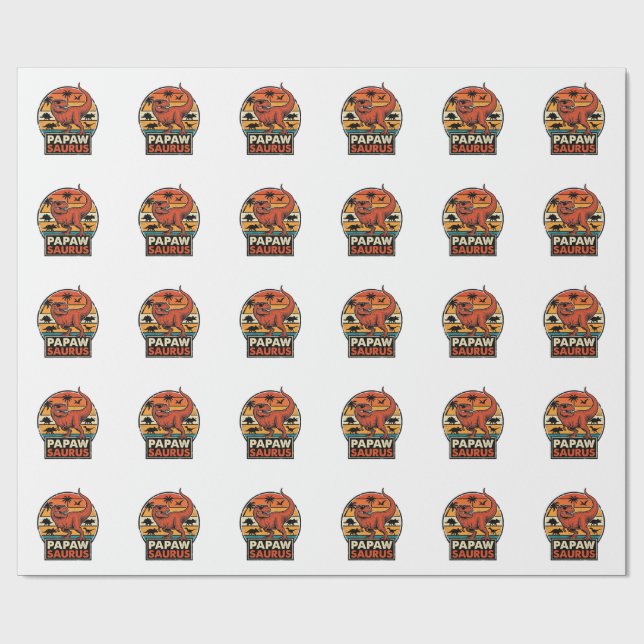 Papier Cadeau Papawsaurus Rétro Dinosaure Coucher de Soleil Vect (Plat)