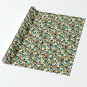 Papier Cadeau papaye tropicale et motif d'oiseaux.