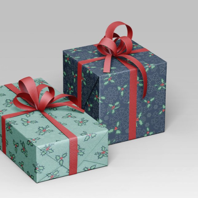 Papier Cadeau Papel navideño con copos de nieve y acebo (Créateur téléchargé)
