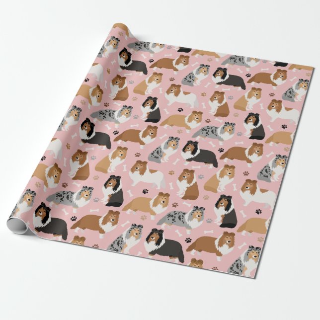 Papier Cadeau Paper de Sheltie Bones and Paws (Déroulé)