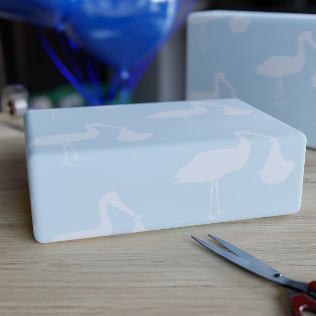 Papier Cadeau Papier à Baby shower bleu cigogne (Créateur téléchargé)
