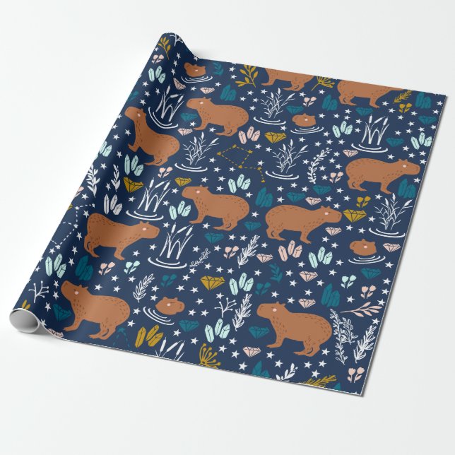 Papier Cadeau Papier à enveloppement Capybara mignon (Déroulé)