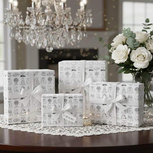 Papier Cadeau Papier à enveloppement chic "Just Married" ("Just Married" Chic Wrapping Paper)