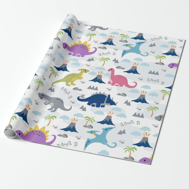 Papier Cadeau Papier à enveloppement de dinosaures - Dinosaures  (Déroulé)