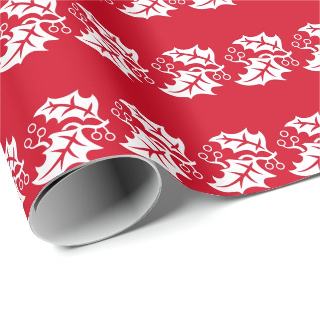 Papier Cadeau Papier à enveloppement de Noël Holly (Coin rond)